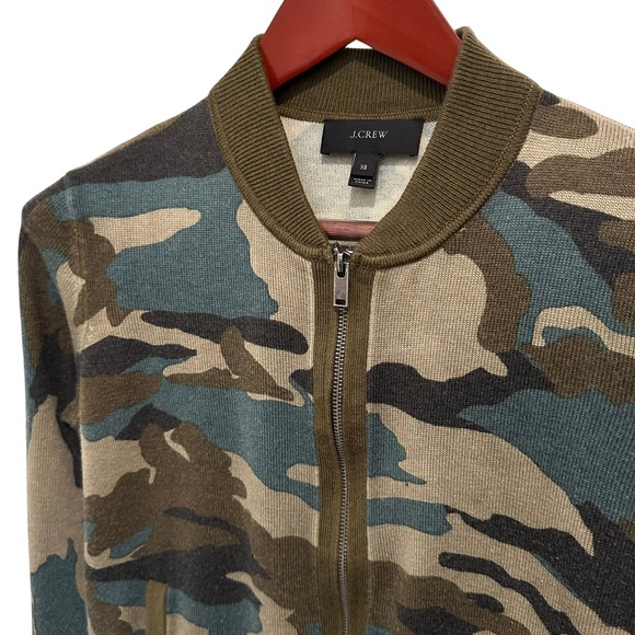 J. Crew Camo Wool Blend Bomber Sweater Jacket XS - Picture 1 of 7